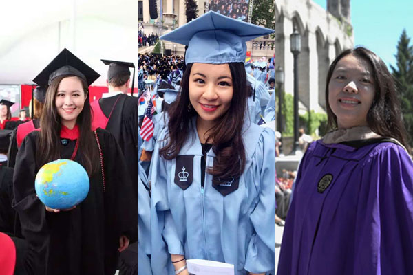 Xu Jiru (L), Kailey(C), Guo Qun(R) respectively at their graduation ceremony. (Photos provided to chinadaily.com.cn)