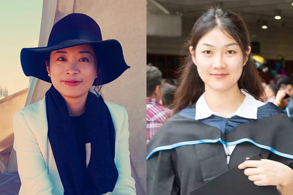 Gu Weiqi (L) in Barcelona and Wang Lidong (R) at her graduation ceremony in Hong Kong. (Photos provided to chinadaily.com.cn)