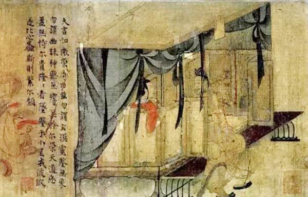 The painting shows dragon fur curtains surrounding a bed (Photo/youngchina.cn)
