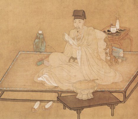 The painting shows a scholar reading on bed-mat. (File photo)