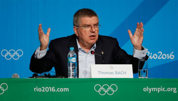 International Olympic Committee (IOC) President Thomas Bach addresses a press conference at the Main Press Center (MPC) of Rio Olympic Games in Rio de Janeiro, Brazil, on July 31, 2016. (Xinhua/Wang Lili)