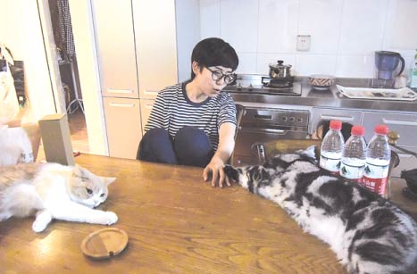 Wu Bao, architecture teacher at the Central Academy of Fine Arts in Beijing who lives alone in Beijing's Wangjing area with four cats. (Photos: China Daily/Yang Yang)