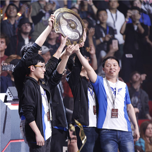 The Wings Gaming team after winning the International DOTA 2 Championships in Seattle. PROVIDED TO CHINA DAILY