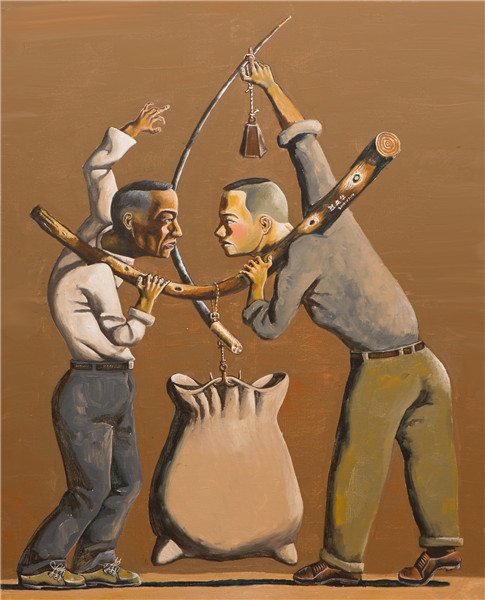 Painter Xiong Qinghua creates in his Western-style home and studio in Changhe village, Hubei province, many surrealist images that reflect the serene past of the countryside and its current realities. (Photo by the artist)