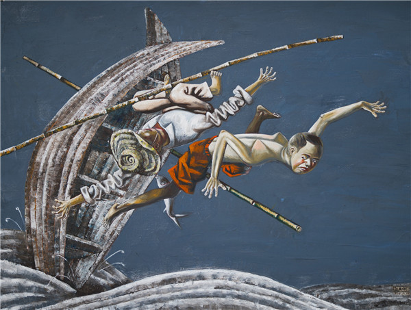 Painter Xiong Qinghua creates in his Western-style home and studio in Changhe village, Hubei province, many surrealist images that reflect the serene past of the countryside and its current realities. (Photo by the artist)