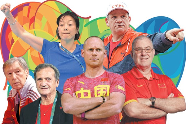 From left to right: Daniel Levavasseur, France, fencing; Bruno Bini, France, soccer; Mayuko Fujiki, Japan, synchronized swimming; Benoit Vetu, France, track cycling; Randall Huntington, US, track and field; and Tom Maher, Australia, basketball. (Photo illustration by China Daily)