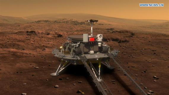 Picture released on Aug. 23, 2016 by lunar probe and space project center of Chinese State Adiministration of Science, Technology and Industry for National Defence shows the concept portraying what the Mars rover and lander would look like. Image of China's Mars probe was also released Tuesday. (Photo: Xinhua)
