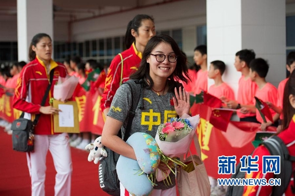 Fu Yuanhui, Zhu Ting and Liu Xiaotong are among the delegation of Chinese mainland Olympians visiting Macao. (Photo/Xinhua)