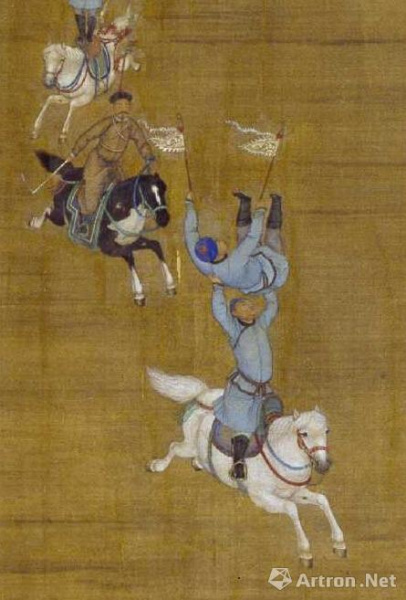 A detail from the Qing Dynasty painting by Lang Shining portrays an equestrian performance in the royal court. (Photo/Artron.net)