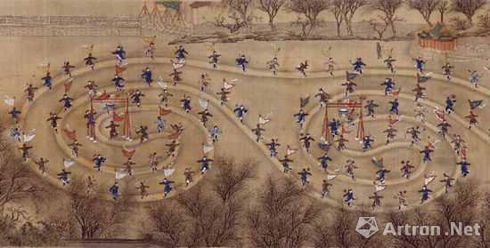 A painting from Qing Dynasty portrays the scene of playing bingxi, collected by the Palace Museum. (Photo/Artron.net)