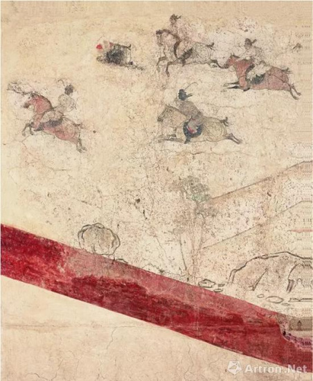 A mural from a Tang Dynasty prince's coffin chamber depicted the scene of playing ancient polo. (Photo/Artron.net)