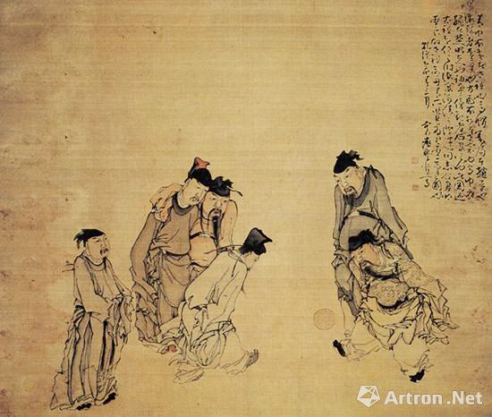 The painting by Huang Shen depicts Zhao Kuangyin, the founding emperor of the Song Dynasty playing cuju with his brother Zhao Guangyi, the following emperor, and other ministers. (Photo/Artron.net)
