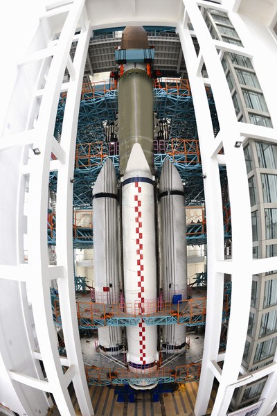 The Long March 5 is shown in this undated picture being tested at the Wenchang Satellite Launch Center in Hainan province. (Photo by Sun Hao/China Daily)