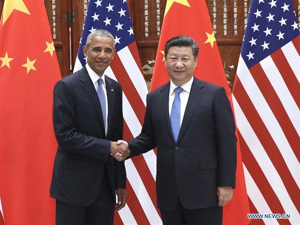 Chinese President Xi Jinping (R) meets with U.S. President Barack Obama, who is here to attend the G20 summit, in Hangzhou, capital city of east China's Zhejiang Province, Sept. 3, 2016. (Xinhua/Pang Xinglei)