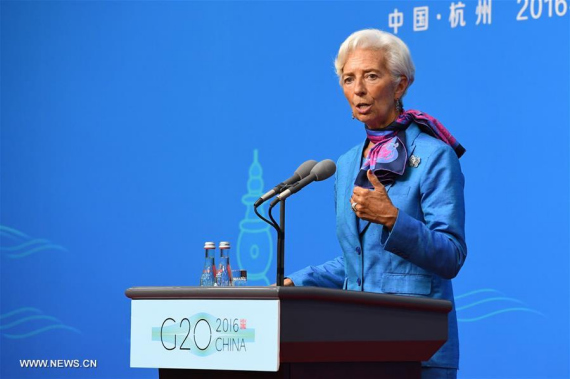 International Monetary Fund (IMF) Managing Director Christine Lagarde speaks during a press conference at the Media Center of the 11th G20 summit in Hangzhou, capital of east China's Zhejiang Province, Sept. 5, 2016. (Photo: Xinhua/Li He)