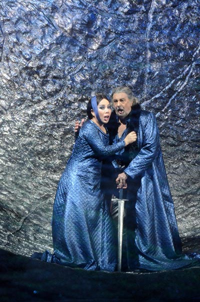 The National Center for the Performing Arts' production of Macbeth stars Domingo in the title role with Chinese soprano Sun Xiuwei as Lady Macbeth. (Photo by Ling Feng/China Daily)