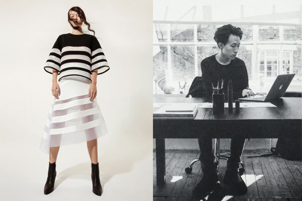 Left: Robert Wun's Spring/Summer 2017 collection. Right: Robert Wun in his studio. (Photo provided to chinadaily.com.cn)