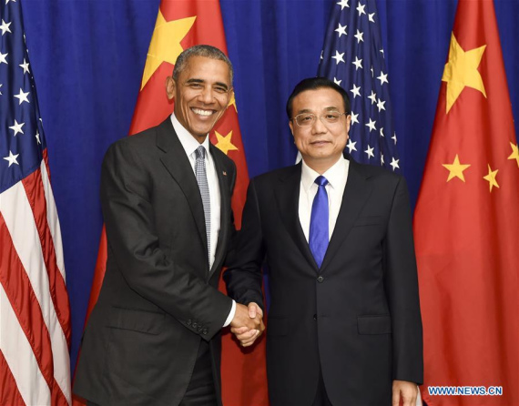 Chinese Premier Li Keqiang (R) meets with U.S. President Barack Obama in New York Sept. 19, 2016. (Photo: Xinhua/Li Xueren)