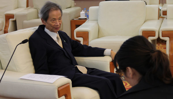 Eda Satsuki, Japan's Former President of the House of Councillors, speaks during an interview. (Photo by Zhang Ruoqiong/chinadaily.com.cn)