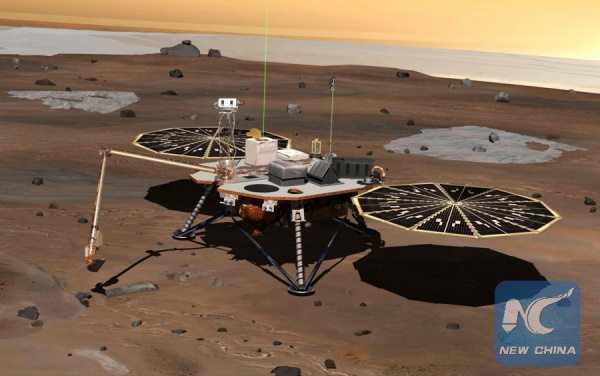 n this artist's illustration obtained from NASA on May 23, NASA's Phoenix Mars Landeris seen on the surface of Mars after landing. After traveling for almost 10 months, Mars Phoenix Lander successfully landed on the Red Planet Sunday on a mission to explore signs of life, according to NASA's Jet Propulsion Laboratory (JPL). (Photo/NASA)