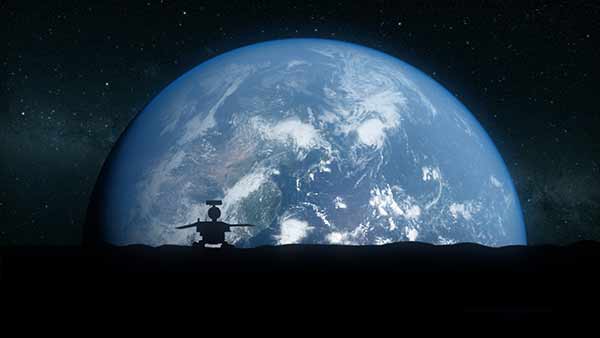 The silhouette of Yutu on the moon with the earth as background. [Photo from Yutu's official Sina Weibo]