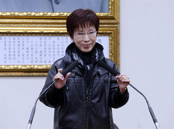 Hung Hsiu-chu attends a press conference in Taipei, March 26, 2016. (Photo/Xinhua)