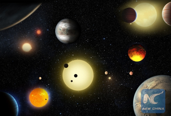 This artist's concept obtained from U.S. space agency NASA depicts select planetary discoveries made to date by NASA's Kepler space telescope. (Photo: Xinhua/NASA)