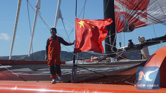 Guo Chuan preparing for his trans-Pacific sailing on Oct. 19, 2016. (Photo: Xinhua/Xu Yong)