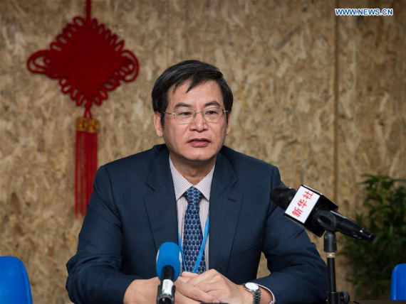  Xie Ji, the deputy chief of Chinese delegation to COP22, speaks during a press conference in Marrakech, Morocco, Nov. 10, 2016. (Photo: Xinhua/Meng Tao)