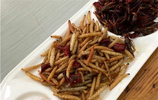 Deep-fried bamboo worms, locusts and flowers are common dishes in Yunnan. (Photos by Erik Nilsson/China Daily)