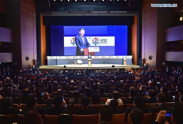 Chinese President Xi Jinping delivers a keynote speech at the Asia-Pacific Economic Cooperation (APEC) CEO Summit in Lima, Peru, Nov. 19, 2016. (Xinhua/Li Tao)