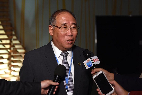 Xie Zhenhua, China's special representative on climate change affairs, receives an interview following the closing plenary of Marrakech Climate Conference in Marrakech, Morocco, on Nov. 19, 2016. The United Nations conference on climate change concluded here early Saturday after hours of negotiations that finally achieved compromise over the text on outcomes. (Xinhua/Zhao Dingzhe)