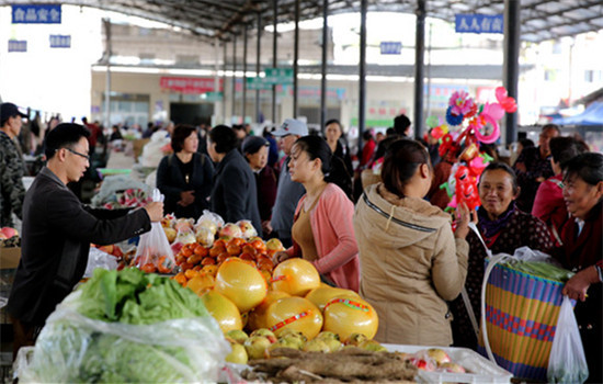 Tourists visit a newly built market in Moudao town, in the Enshi Tujia and Miao autonomous prefecture, Hubei province. As tourists pour into the town, many farmers have found their produce gaining in popularity. (Photosbyhouliqiang/Chinadaily)