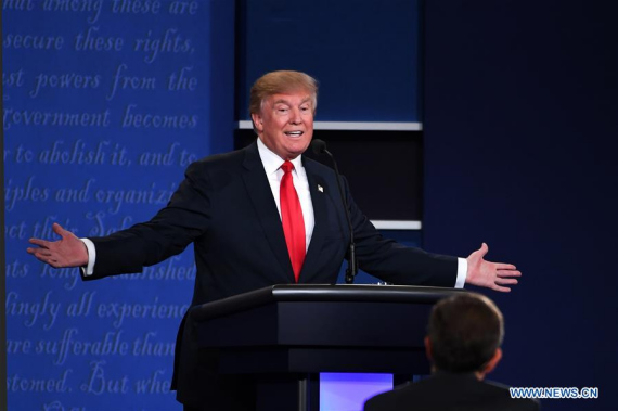 File photo taken on Oct. 19, 2016 shows Donald Trump participating in the third and final presidential debate at the University of Nevada Las Vegas (UNLV) in Las Vegas, Nevada, the United States. (Photo: Xinhua/Yin Bogu)