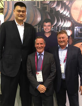 Former basketball star Yao Ming promotes his Yao Family Wines produced in California's Napa Valley.  (Photo provided to China Daily