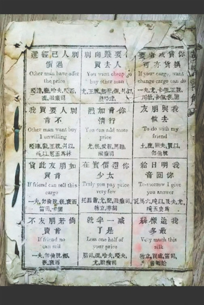 A page shows how the content was presented in an English textbook from the Qing Dynasty. (Photo/Chengdu Economic Daily)