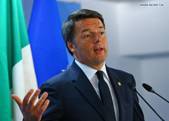 Photo taken on June 29, 2016 shows Italian Prime Minister Matteo Renzi attending a press conference at the EU headquarters in Brussels, Belgium. (Photo: Xinhua/Gong Bing)