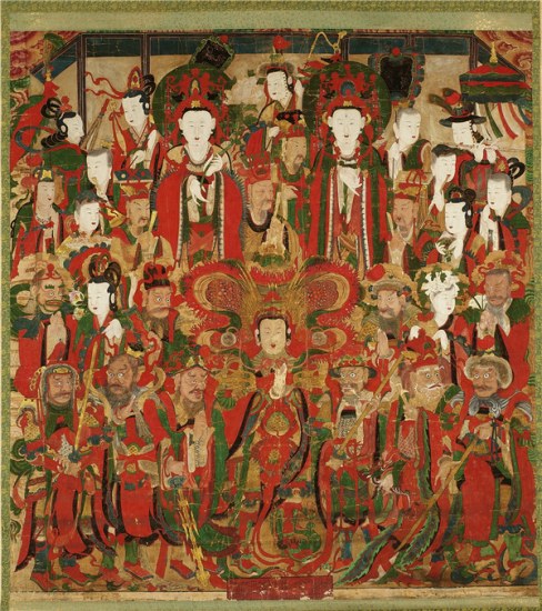 Guardian Deities of Buddhism, a Korean painting produced in 1855. (Photo by JIANG DONG/CHINA DAILY)