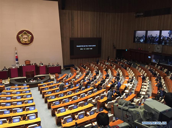 South Korean parliament kicks off vote on presidential impeachment in Seoul Dec. 9, 2016. (Xinhua/Kim Ho Min)