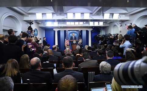 U.S. President Barack Obama speaks at his final news conference of the year in White House in Washington D.C., the United States, Dec. 16, 2016. U.S. President Barack Obama said on Friday no other bilateral relationship carries more significance than U.S.-China relationship, and if the U.S.-China relation breaks down, everyone becomes worse off. (Photo: Xinhua/Yin Bogu)