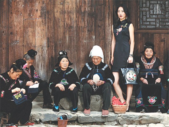 Models for Eve show off the brand's new collections with embroidery patterns inspired from ethnic Miao works in Jidao village, Guizhou province. (Photo provided to China Daily)