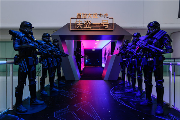 Statues of Stormtroopers stand at the entrance of a Beijing cinema. (Photo provided to China Daily)