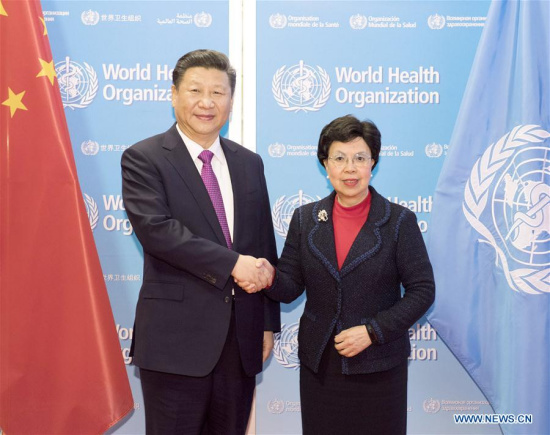 Chinese President Xi Jinping (L) meets with World Health Organization (WHO) Director-General Margaret Chan in Geneva, Switzerland, Jan. 18, 2017. (Xinhua/Li Xueren) 