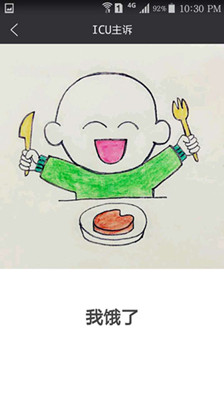 A picture expressing I'm hungry on the ICU Chief Complaint app. (Screenshot photo)