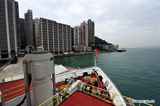 The U.S. drilling ship JOIDES Resolution is docked at a port in Hong Kong, south China, Feb. 8, 2017.  (Xinhua/Zhang Jiansong)