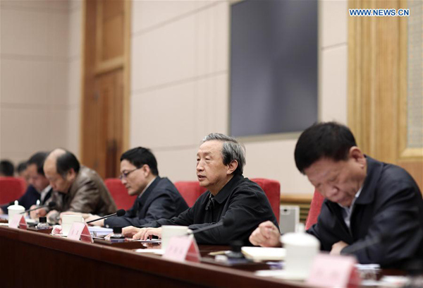 Chinese Vice Premier Ma Kai attends a State Council meeting on employment in Beijing, capital of China, Feb. 17, 2017. (Xinhua/Ding Lin)