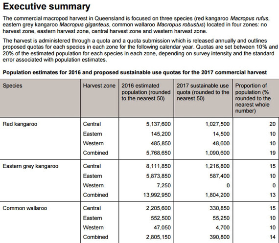 A screenshot from the 2017 Quota Submissions for Commercially Harvested Macropods in Queenslan. (Photo/CGTN)