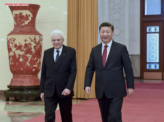 Chinese President Xi Jinping (R) holds a welcome ceremony for his Italian counterpart Sergio Mattarella before their talks in Beijing, capital of China, Feb. 22, 2017.(Xinhua/Li Xueren)
