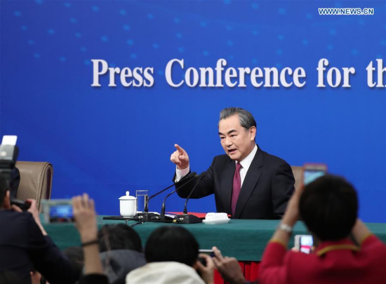 Chinese Foreign Minister Wang Yi takes questions on China's foreign policy and foreign relations at a press conference for the fifth session of the 12th National People's Congress in Beijing, capital of China, March 8, 2017. (Xinhua/Zhang Cheng)