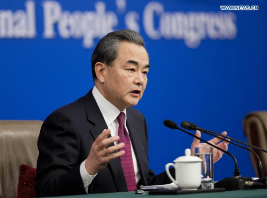 Chinese Foreign Minister Wang Yi answers questions on China's foreign policy and foreign relations at a press conference for the fifth session of the 12th National People's Congress in Beijing, capital of China, March 8, 2017. (Xinhua/Cui Xinyu)